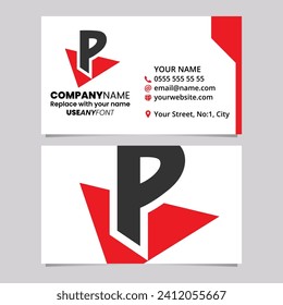 Red and Black Business Card Template with Triangle Letter P Logo Icon Over a Light Grey Background