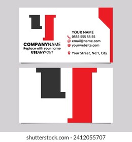 Red and Black Business Card Template with Stamp Shaped Letter Y Logo Icon Over a Light Grey Background