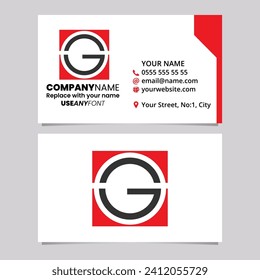 Red and Black Business Card Template with Square Letter G Logo Icon Over a Light Grey Background