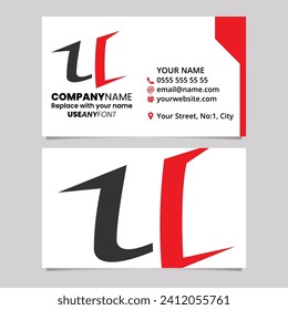 Red and Black Business Card Template with Spiky Shaped Letter U Logo Icon Over a Light Grey Background