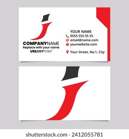 Red and Black Business Card Template with Spiky Italic Letter J Logo Icon Over a Light Grey Background
