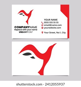 Red and Black Business Card Template with Rising Bird Shaped Letter Y Logo Icon Over a Light Grey Background