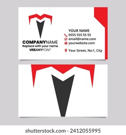 Red and Black Business Card Template with Pointy Tipped Letter T Logo Icon Over a Light Grey Background