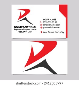 Red and Black Business Card Template with Pointy Tipped Letter R Logo Icon Over a Light Grey Background
