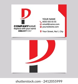 Red and Black Business Card Template with Pointy Tipped Letter P Logo Icon Over a Light Grey Background