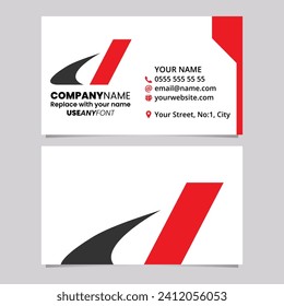Red and Black Business Card Template with Italic Swooshy Letter D Logo Icon Over a Light Grey Background