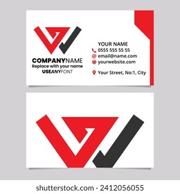 Red and Black Business Card Template with Intersecting Lined Letter W Logo Icon Over a Light Grey Background