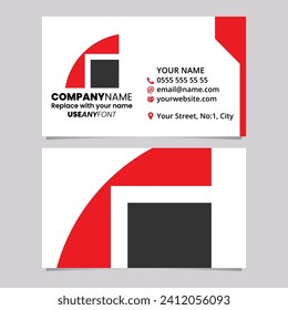 Red and Black Business Card Template with Geometrical Letter R Logo Icon Over a Light Grey Background