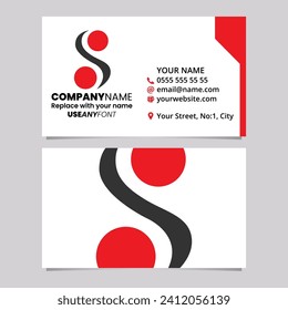 Red and Black Business Card Template with Curvy Sphere Shaped Letter S Logo Icon Over a Light Grey Background