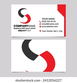 Red and Black Business Card Template with Blade Shaped Letter S Logo Icon Over a Light Grey Background