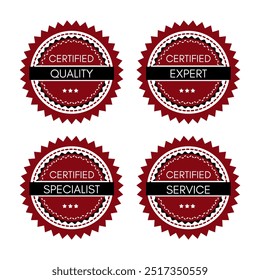 Red with Black Business Company Badge Design Based on Criteria. Certified Badges, Vector Illustration Shield Logo Template. Eps