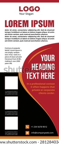 Red and Black Business Info Roll-up Banner | Clean corporate standee design featuring red and black vertical layout with black box placeholders