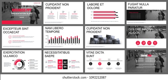 Red and black business presentation slides templates from infographic elements. Can be used for presentation template, flyer and leaflet, brochure, marketing, advertising, annual report, banner.