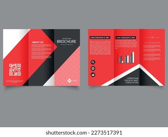 Red black business trifold brochure. Vector editable template.