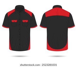 Red black button down work shirt mockup