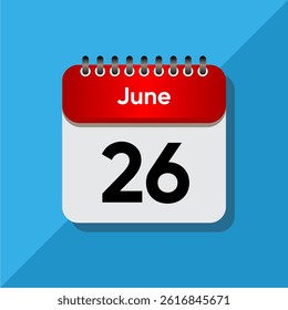 Red and Black Calendar Symbol – June Template on Blue Background