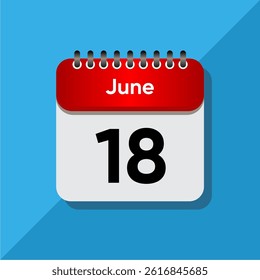 Red and Black Calendar Symbol – June Template on Blue Background