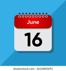 Red and Black Calendar Symbol – June Template on Blue Background