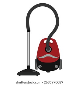 Red and black canister vacuum cleaner with flexible hose
