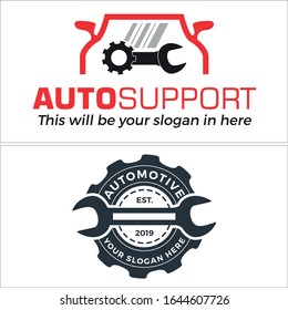 Red black car wrench gear line vector emblem logo design suitable for automotive service repaint shop industrial workshop transportation