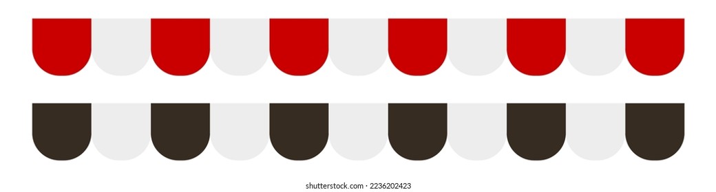 Red and black carnival awning border. Tent roof, template for design. Flat vector mockup isolated on white background.