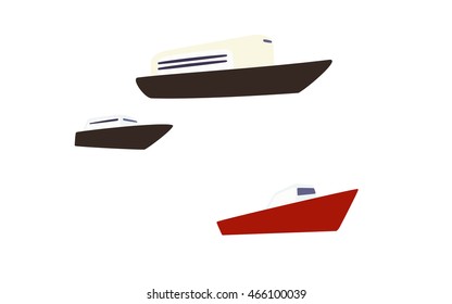 Red and black cartoon ships isolated on white background