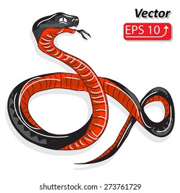 red black cartoon snake python, isolated on white background vector