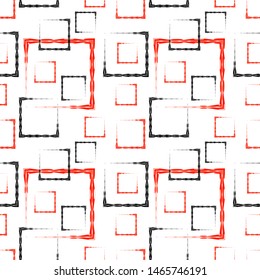 Red and black carved squares and frames for an abstract white background or pattern. Excellent mood of openwork and carved squares and frames.
