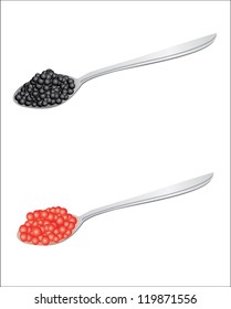 Red and black caviar on two spoons