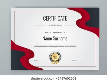 Red and black certificate modern elegant for appreciation, achievement, awards diploma, corporate