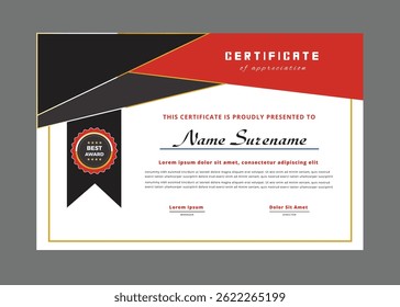 Red and black Certificate Premium template awards diploma background vector modern value design and layout luxurious 