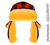 Red and Black Checkered Plaid Flannel Trapper Cap Hat Vector Illustration Icon Graphic