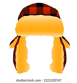 Red and Black Checkered Plaid Flannel Trapper Cap Hat Vector Illustration Icon Graphic