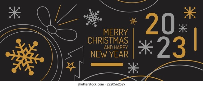 Red and Black Christmas Background with Border made of Cutout Gold Foil Stars and Silver Snowflakes. Merry Christmas Modern Greeting Card Vector design
