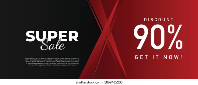 Red and black Christmas sale banner background. Web banner for Christmas sale. Holiday background with abstract geometric design. Vector illustration. Seasonal discount promotion