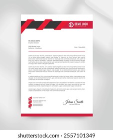 red and black clean modern creative business letterhead design vector template