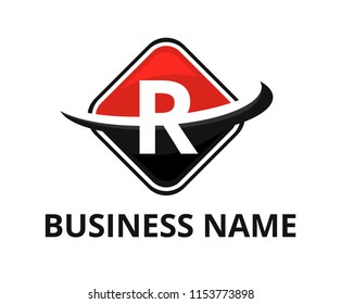 red and black color circular square box get slice into half logo graphic design with modern clean style for technology industry company with initial type letter r on it