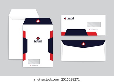 Design do envelope de cores vermelho e preto