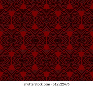 Red, black color geometry seamless pattern. Abstract line, shape. Optical illusion. Vector illustration. For design, interior, wallpaper