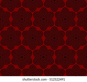 Red, black color geometry seamless pattern. Abstract line, shape. Optical illusion. Vector illustration. For design, interior, wallpaper