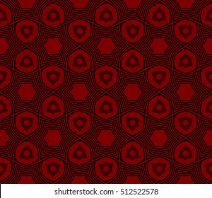 Red, black color geometry seamless pattern. Abstract line, shape. Optical illusion. Vector illustration. For design, interior, wallpaper