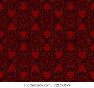 Red, black color geometry seamless pattern. Abstract line, shape. Optical illusion. Vector illustration. For design, interior, wallpaper