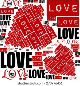 red and black color love letters with heart love illustration together vector print pattern for valentines day presentation.