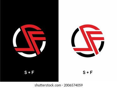 Red black color of SF initial letter design