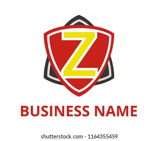 red and black color simple triangle shield shape hexagon star logo graphic design with modern clean style for protection or security company with initial type letter z on it