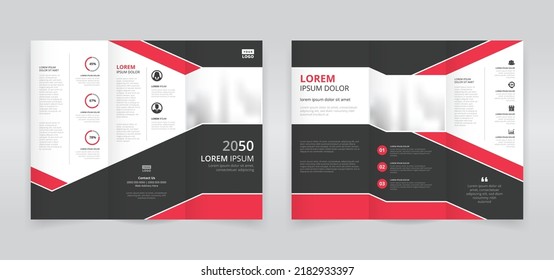 Plantilla de tríplio corporativo de color rojo y negro, diseño de folletos triples, folleto, folleto