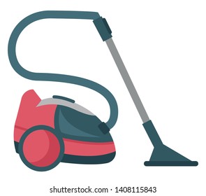 Red and black colored vacuum cleaner with attachment, vector, color drawing or illustration. 
