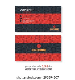 Red and Black Colors Low Poly Style Squares Elements Business Cards Design Template
