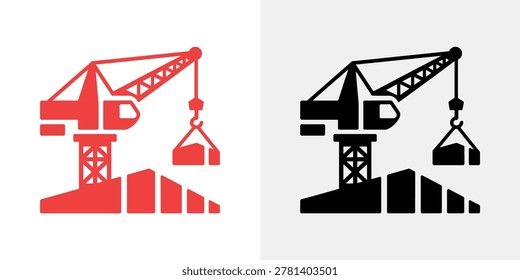 Red and black of a construction crane with hooks and pulleys crane hook crane pulley red crane