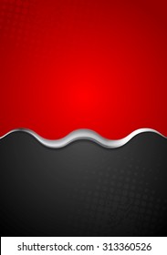 Red black contrast background with metal wave. Vector card design